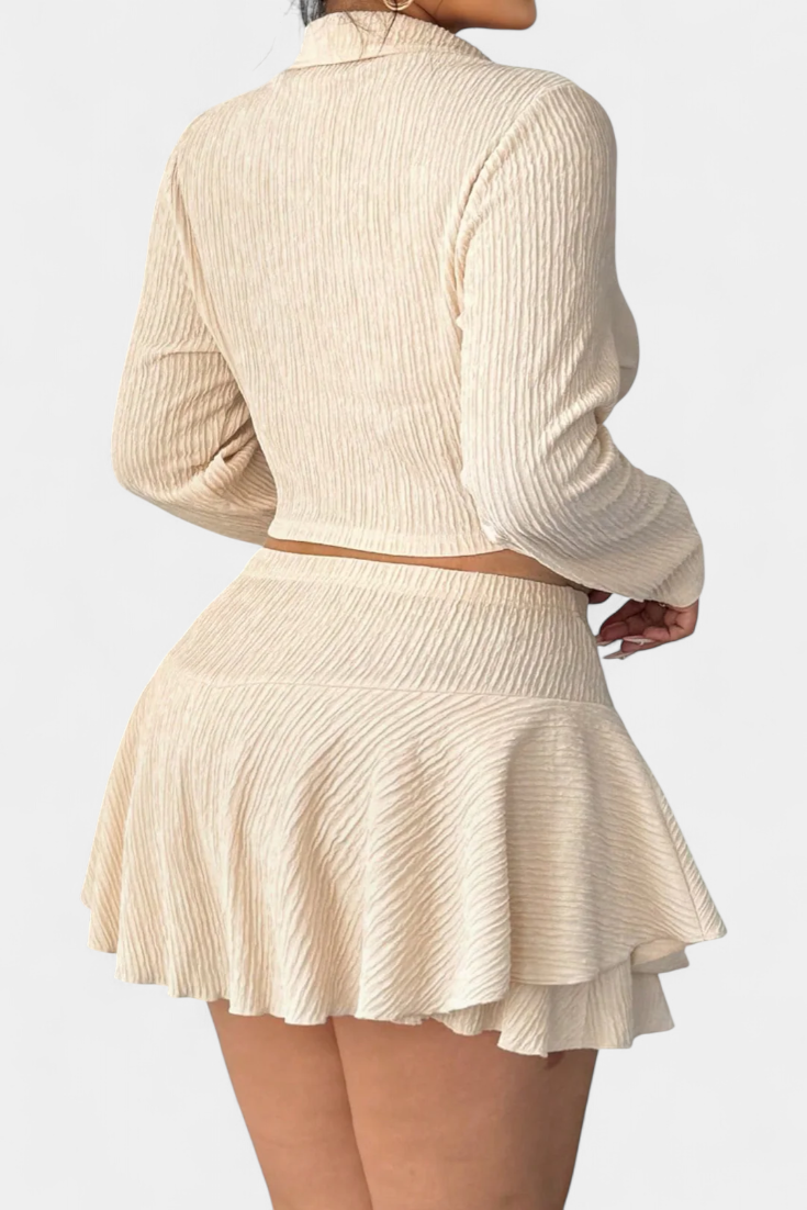 Penelope Long Sleeve Contemporary Ensemble with Ruffled Skirt
