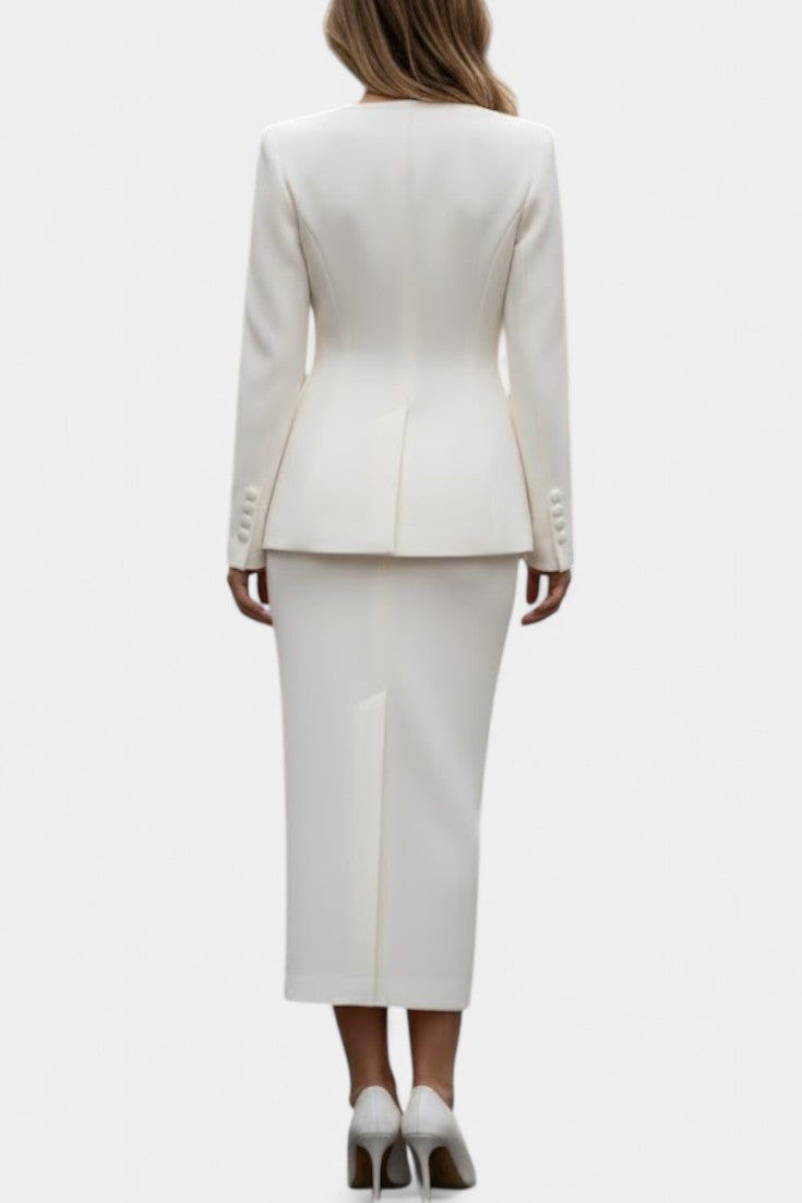 Olga Blazer Set with Square Collar and Flowing Long Skirt