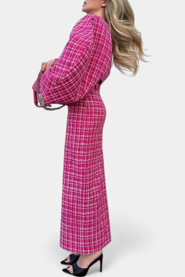 Serafina Blazer and Plaid Tweed Skirt Set