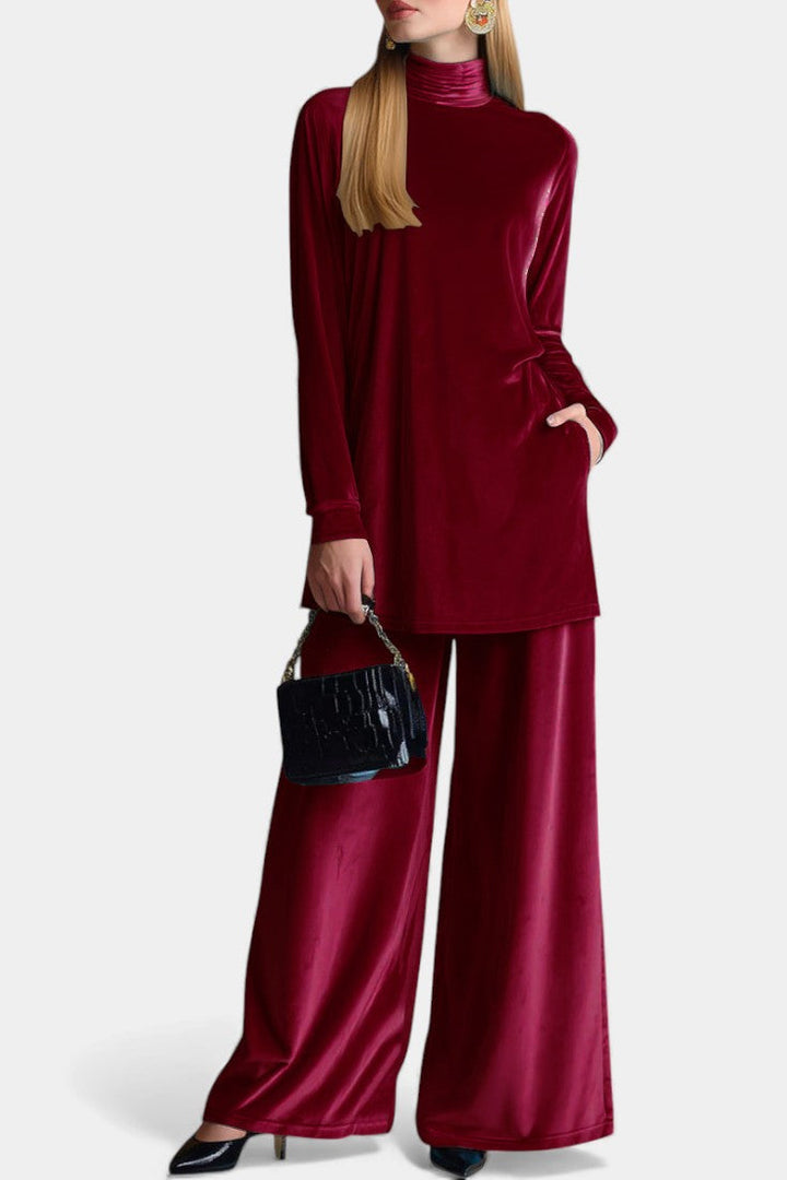 Cesarina Velvet High Neck Split Jumpsuit