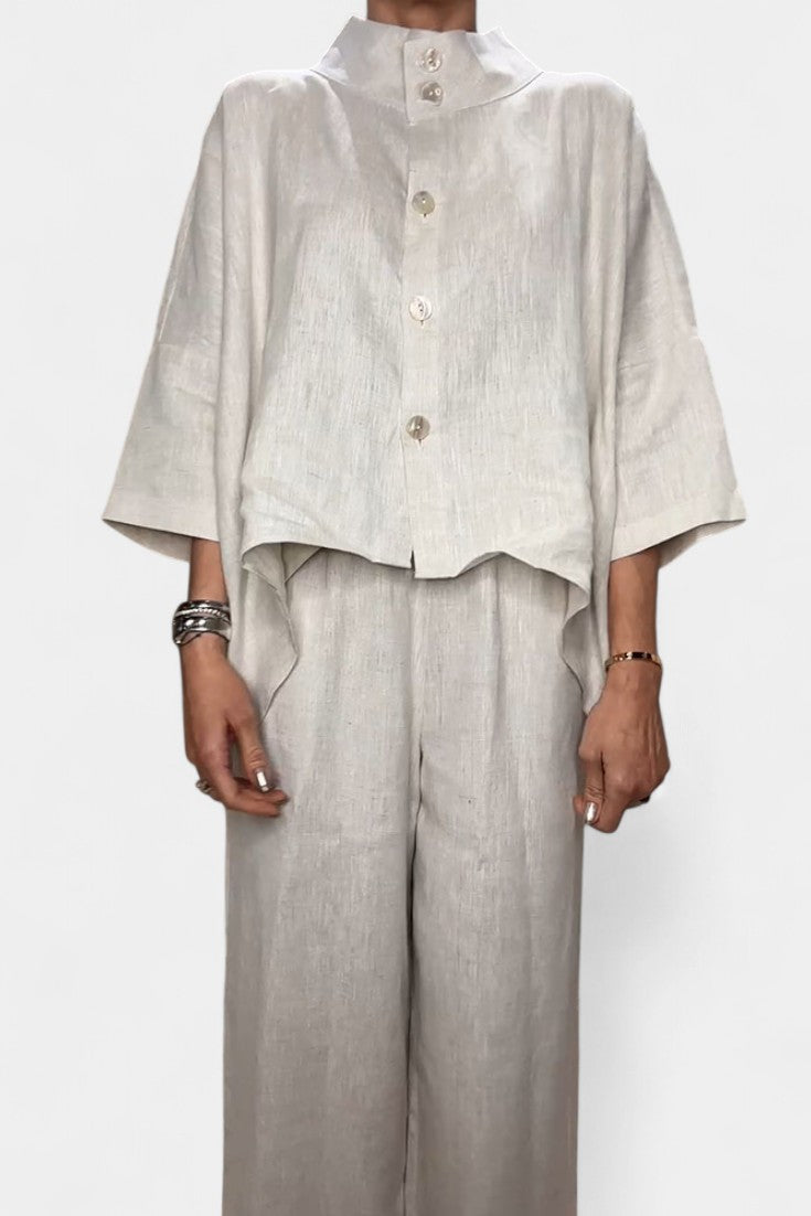 Ilenia High Neck Structured Ensemble with Asymmetrical Waist Trousers