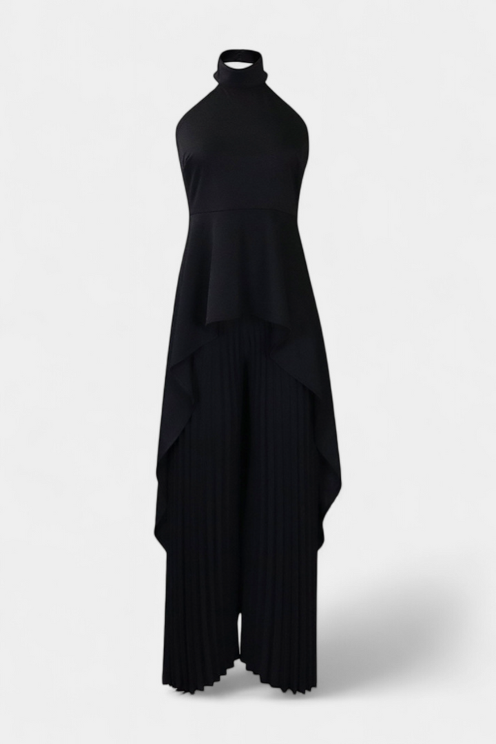 Greta Asymmetrical Sleeveless Outfit with Pleated Trousers