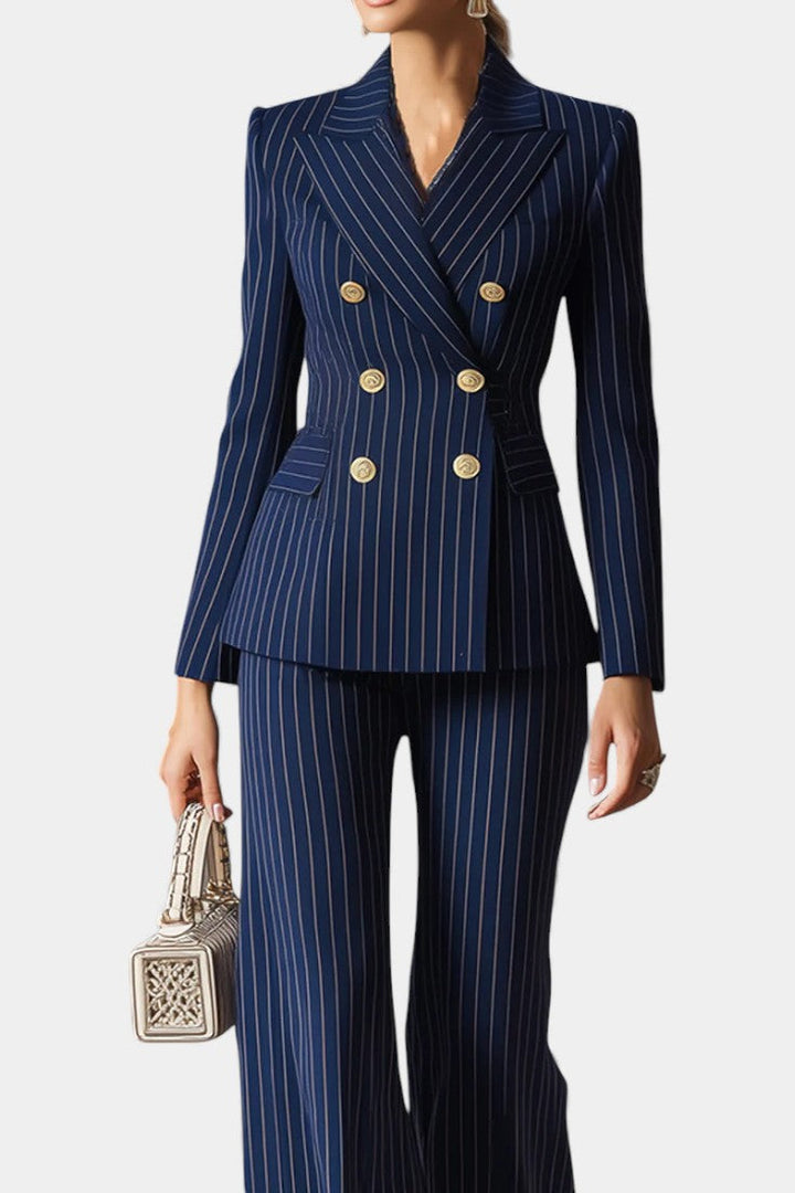 Chic Striped Double-Breasted Tailored Set - Vittoria