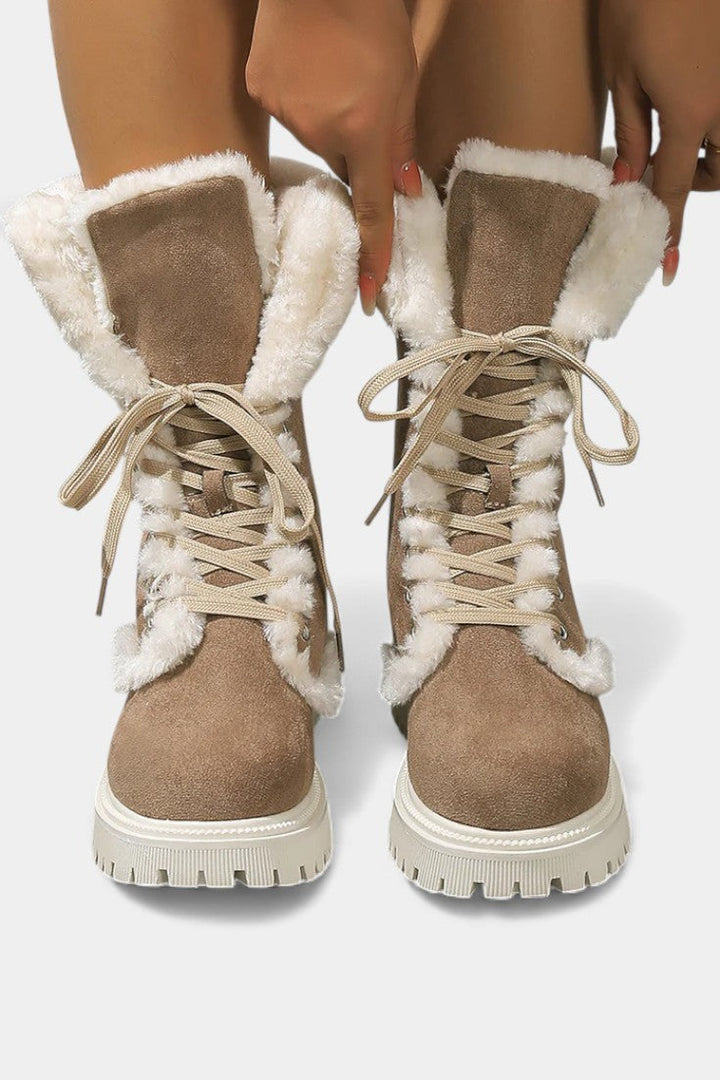 Giulia Lace-Up Mid-Calf Faux Fur Boots
