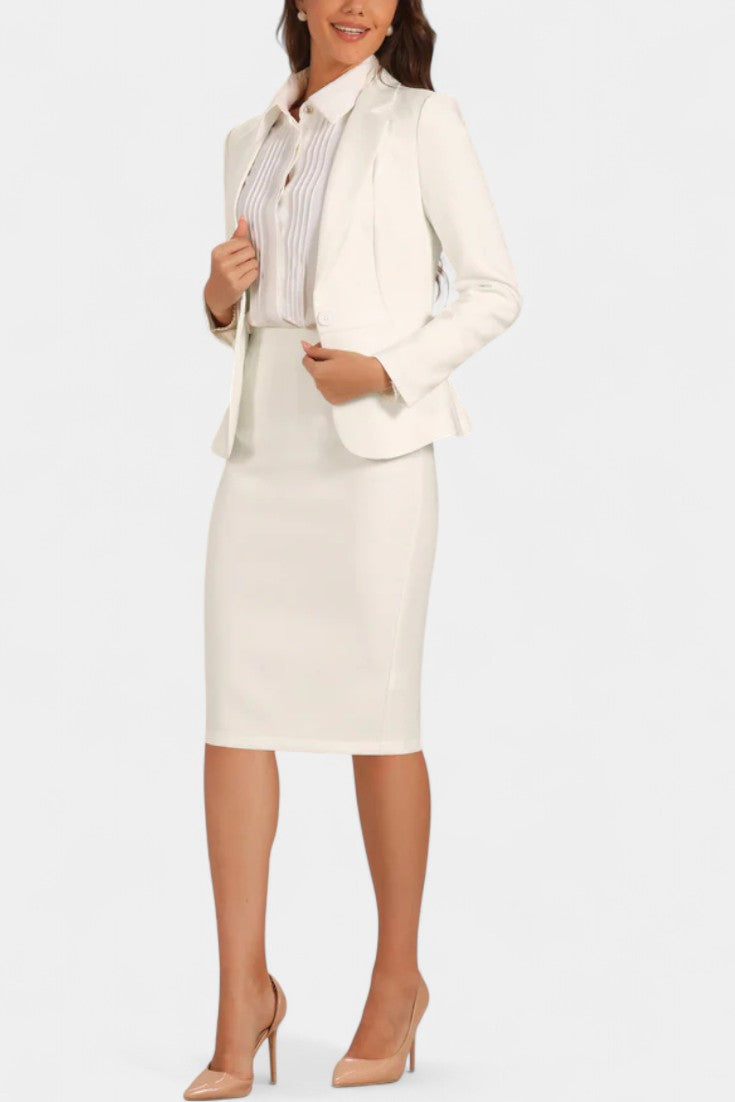 Sara Chic Blazer and Pencil Skirt Ensemble with Notched Collar