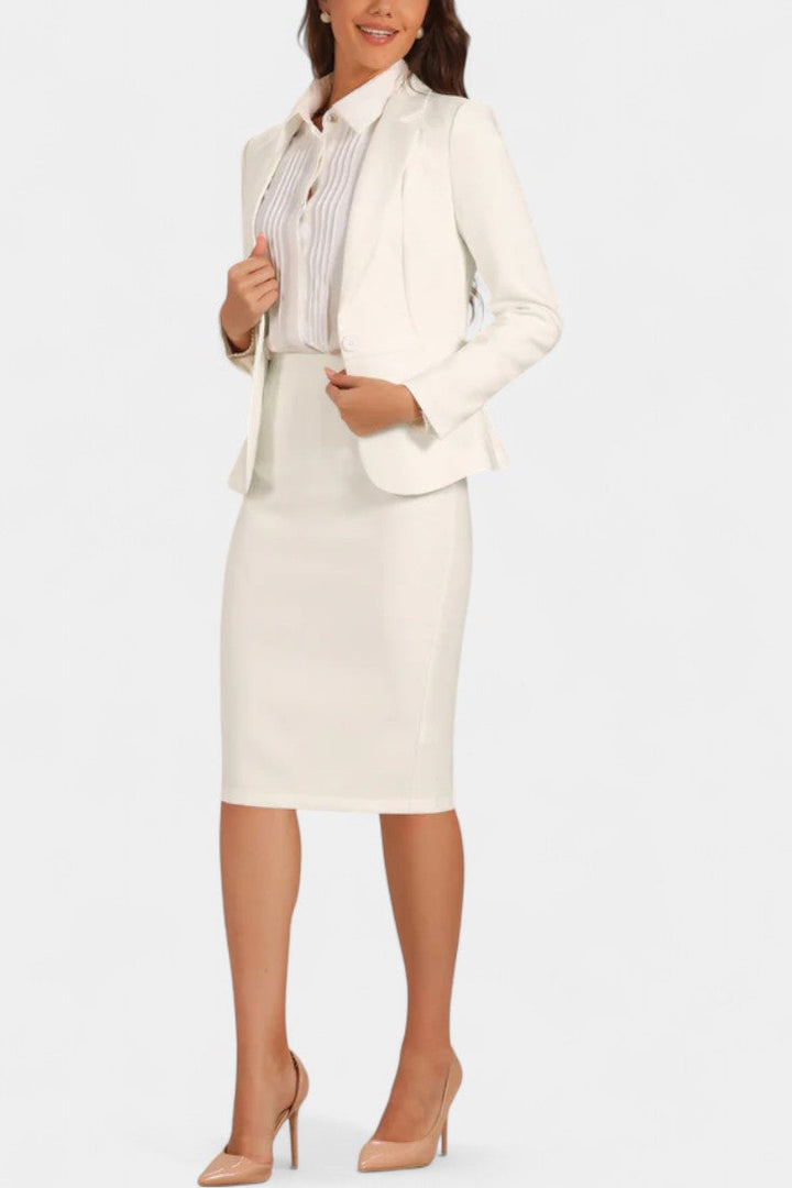 Sara Chic Blazer and Pencil Skirt Ensemble with Notched Collar