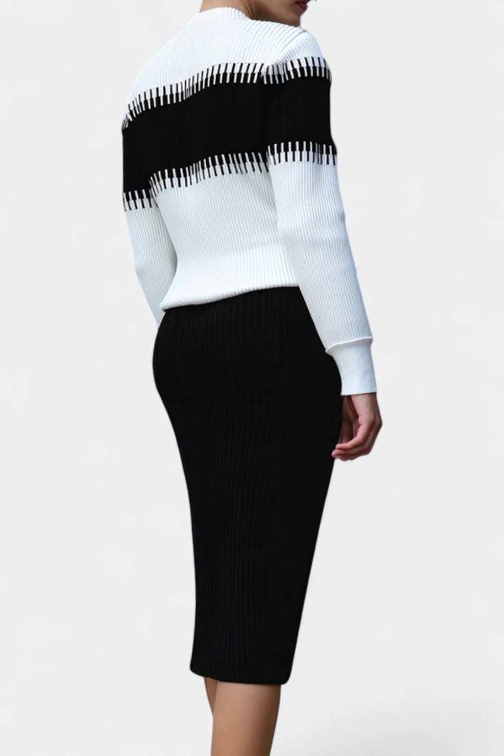 Giulietta Two-Tone Long Sleeve Midi Knit Dress Ensemble