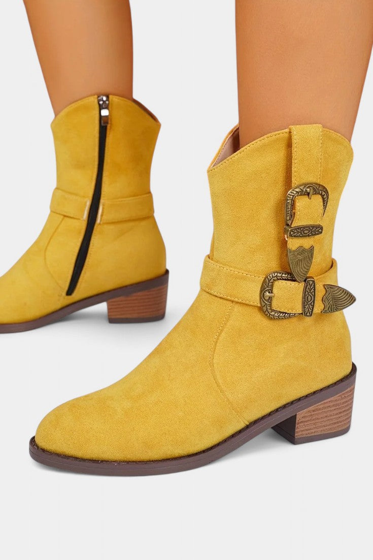Western Style Suede Cristina Trail Boots with Metal Buckles