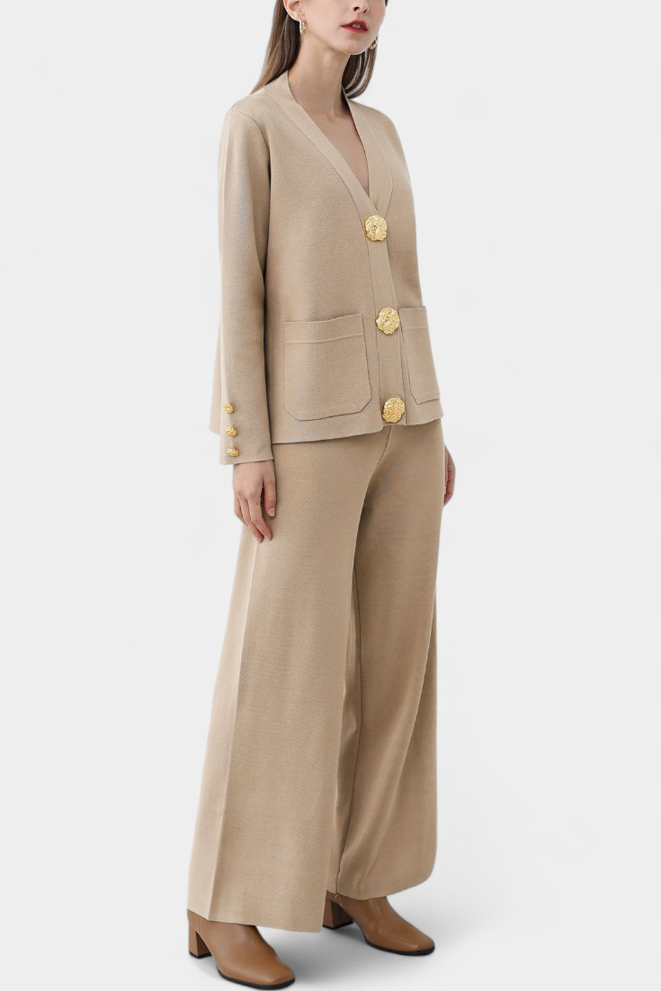 Luisella Classic Cardigan Set with Wide-Leg Trousers