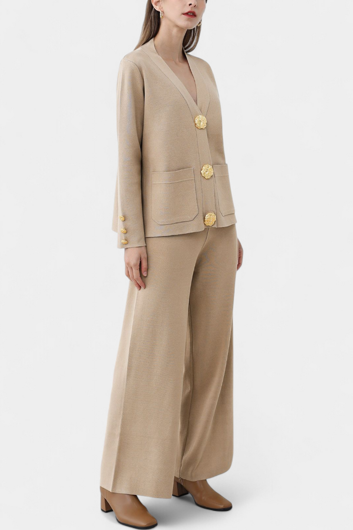 Luisella Classic Cardigan Set with Wide-Leg Trousers