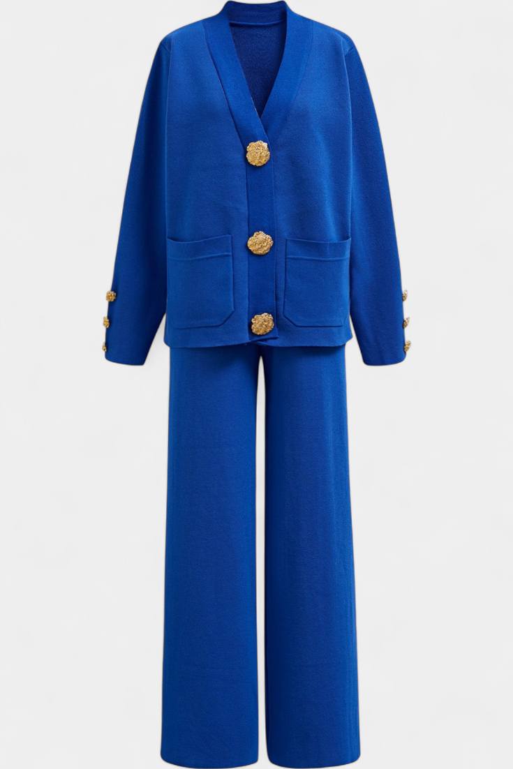 Luisella Classic Cardigan Set with Wide-Leg Trousers