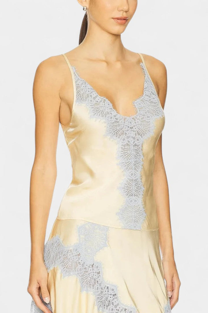 Matilde Satin and Lace Contrast Set with Flowing Midi Skirt