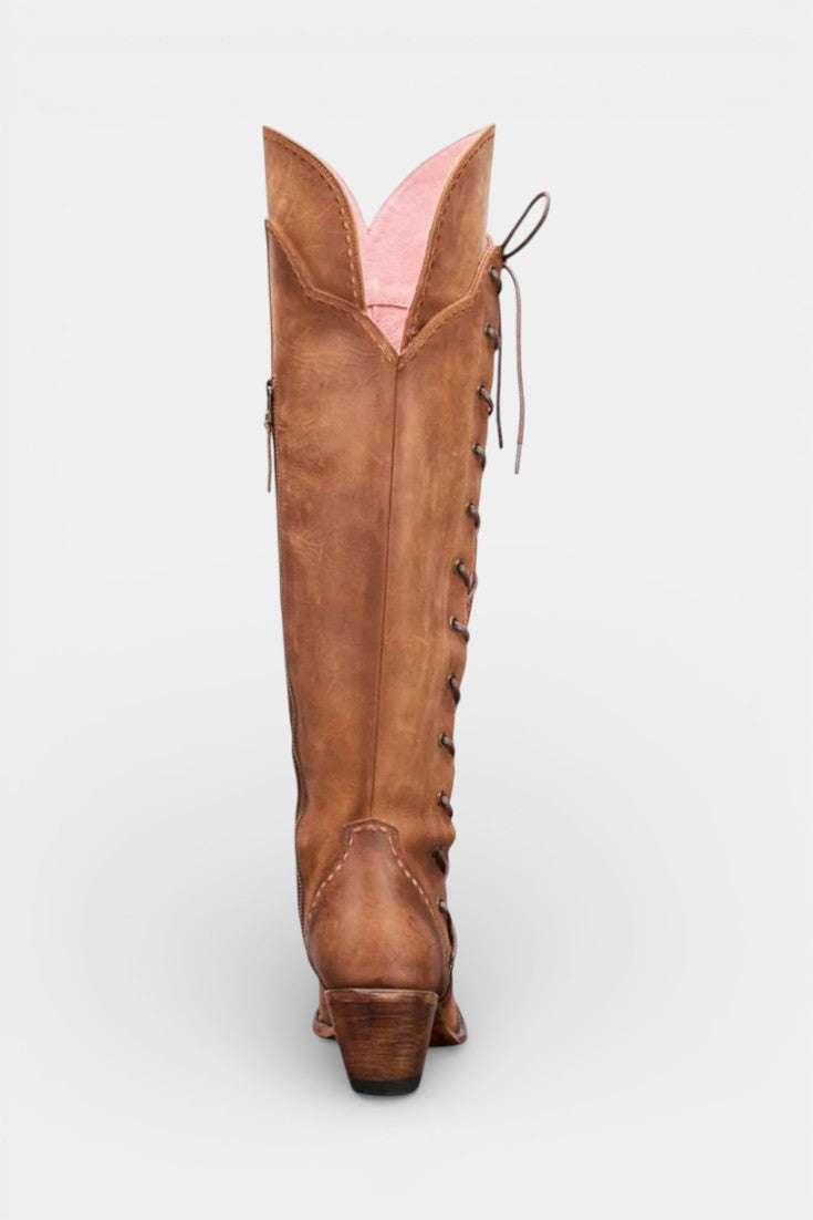 Flora Vintage Western Lace-Up Boots with Embroidery