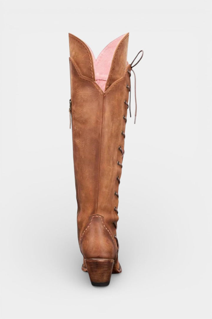 Flora Vintage Western Lace-Up Boots with Embroidery