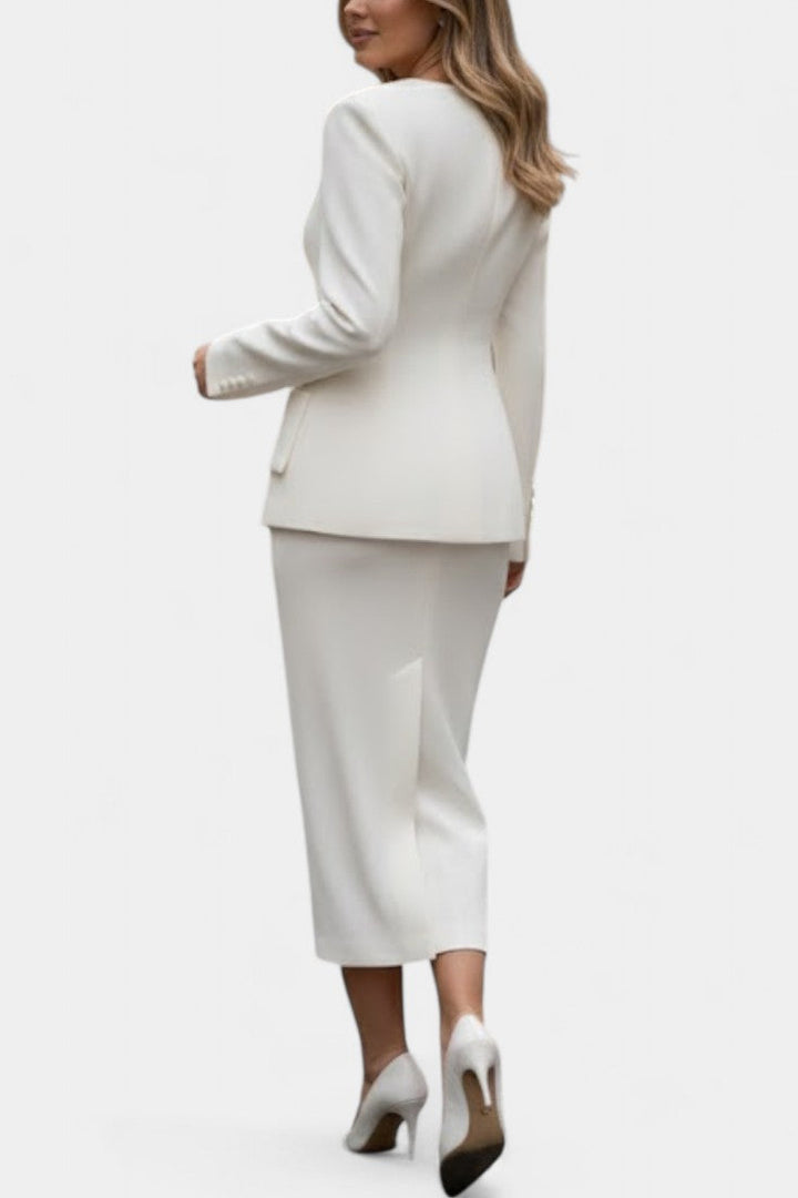 Olga Blazer Set with Square Collar and Flowing Long Skirt