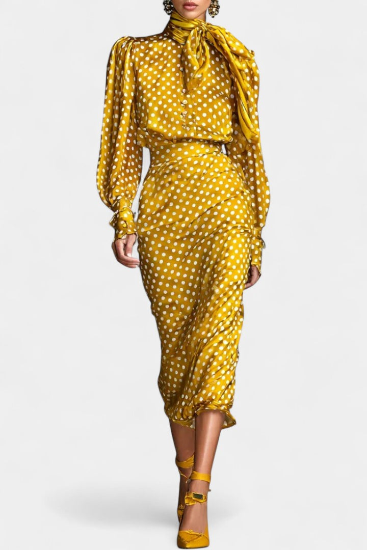Rosanna Polka Dot Satin Set with Matching Midi Skirt