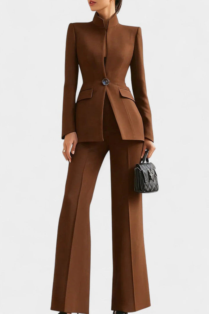 Rosalia High-Collar Two-Piece Set with Wide-Leg Trousers
