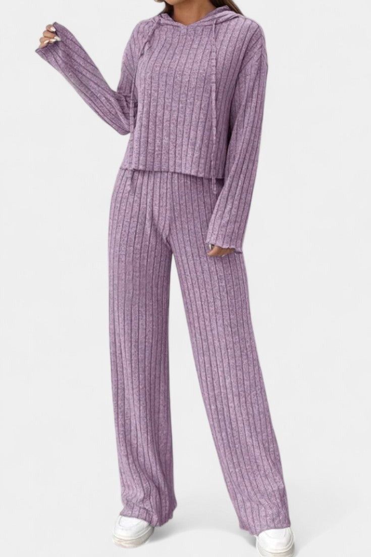 Elisa Striped Knit Hoodie and Long Pants Set