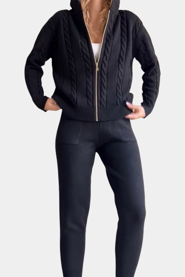 Claudia Cardigan & Twisted Jacquard Sweater Set - Casual Style