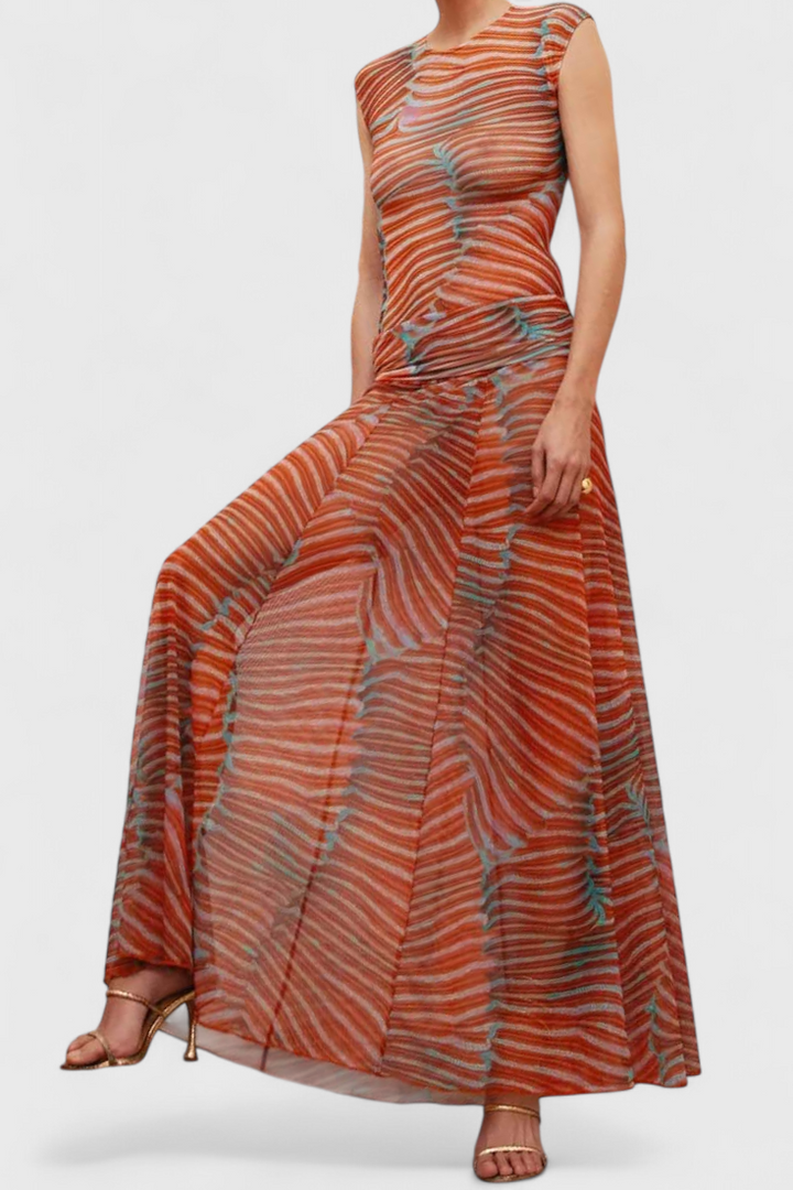 Giada Set in Vibrant Psychedelic Wave Print with Flowing Midi Skirt