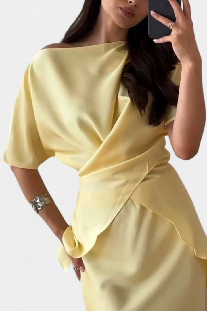 Ilaria Two-Piece Ensemble with Crisscross Straps and Flowing Skirt