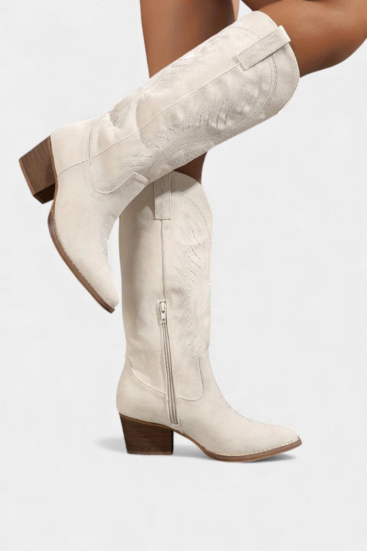 Suede Gaia Cowboy Boots with Block Heel
