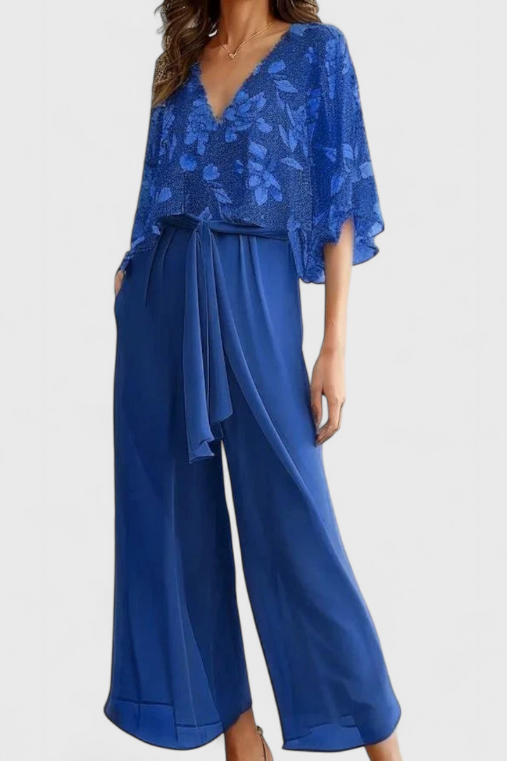 Alessandra V-Neck Top and Wide Leg Pants Set