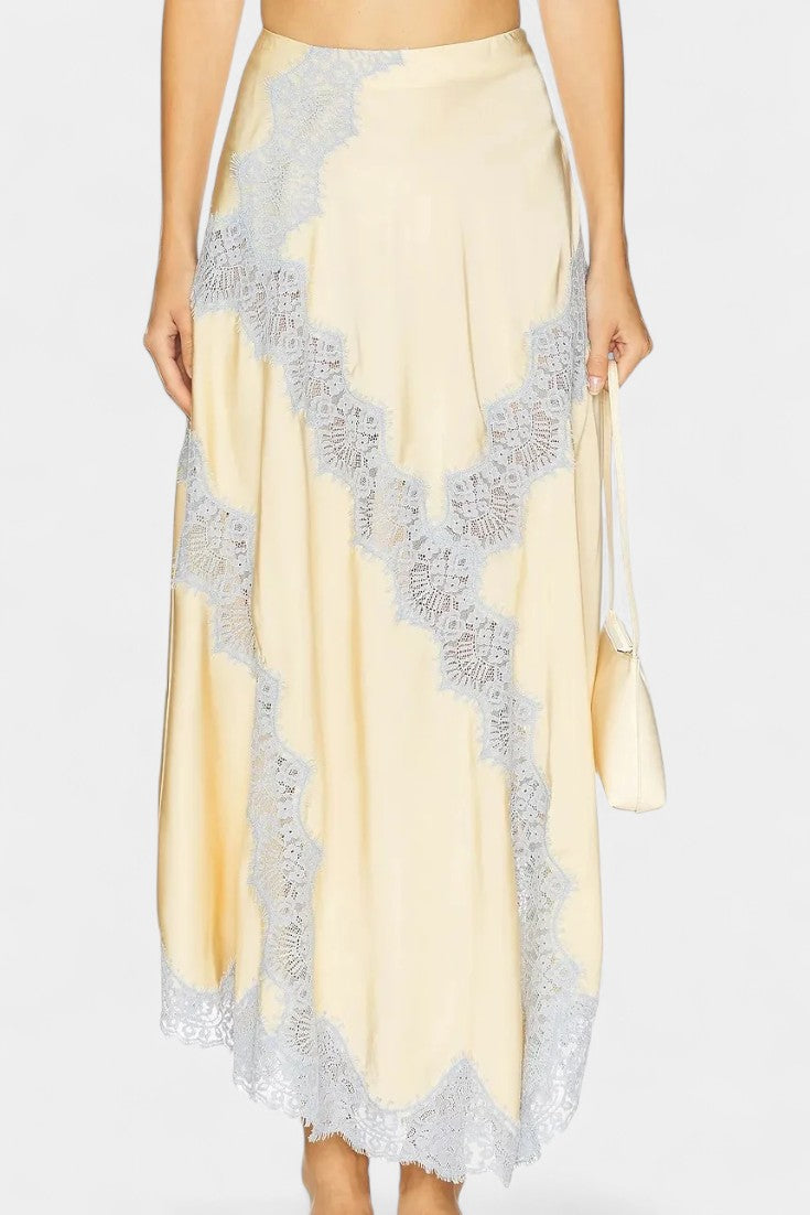 Matilde Satin and Lace Contrast Set with Flowing Midi Skirt