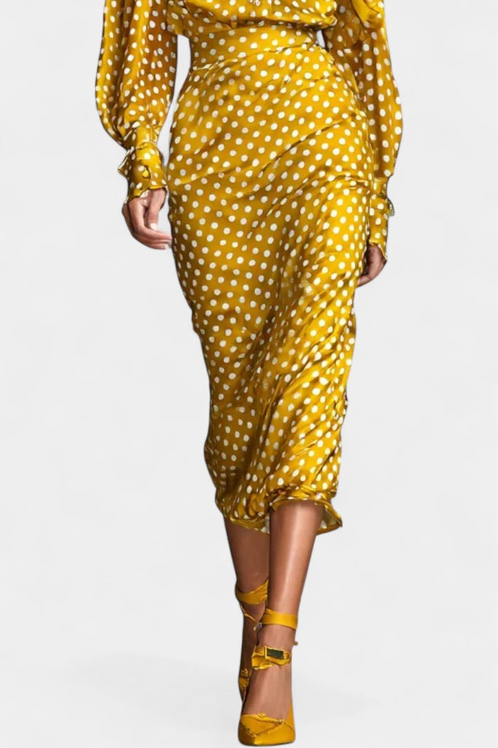 Rosanna Polka Dot Satin Set with Matching Midi Skirt