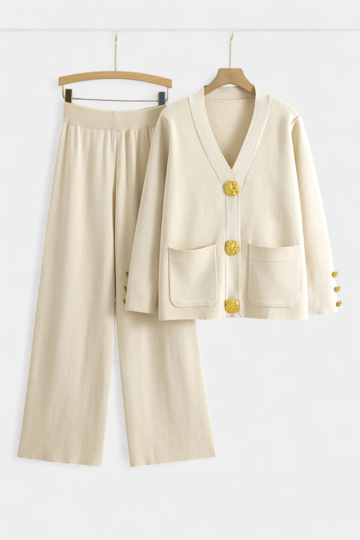 Luisella Classic Cardigan Set with Wide-Leg Trousers