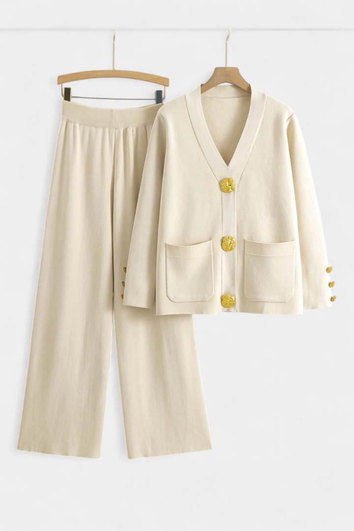 Luisella Classic Cardigan Set with Wide-Leg Trousers