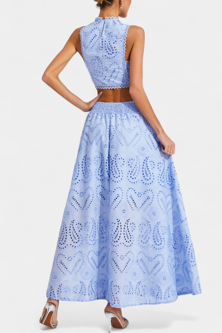 Sabina Floral Lace Two-Piece Set: Crop Top & Maxi Skirt
