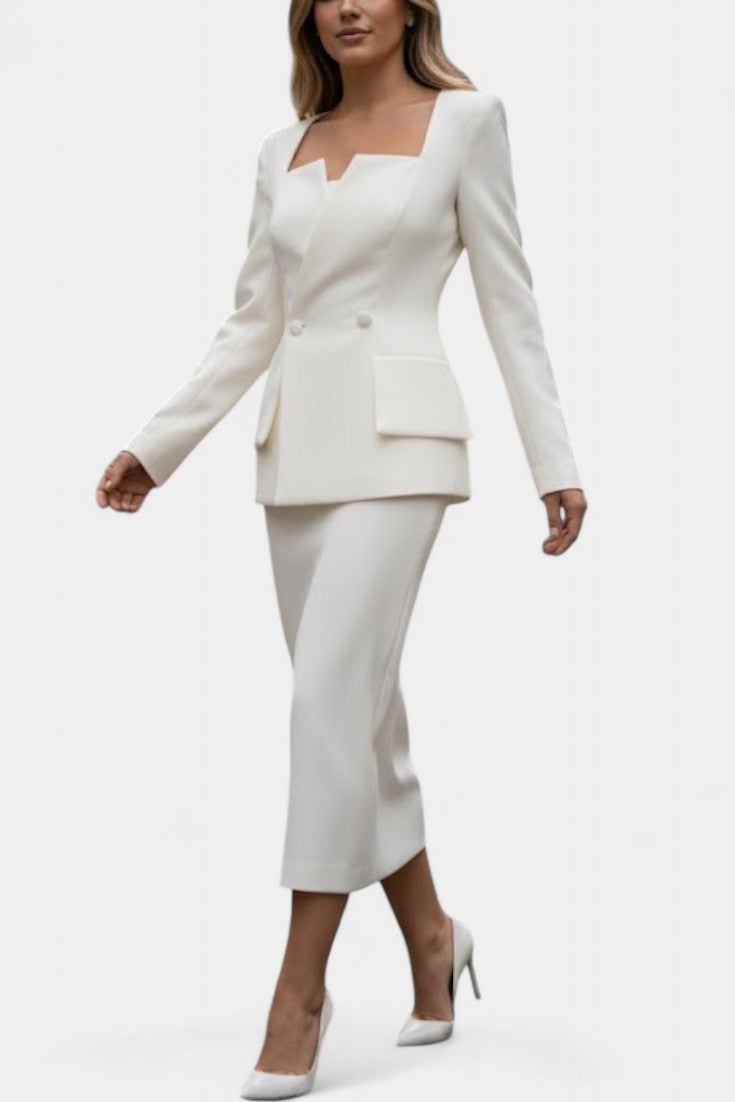 Olga Blazer Set with Square Collar and Flowing Long Skirt