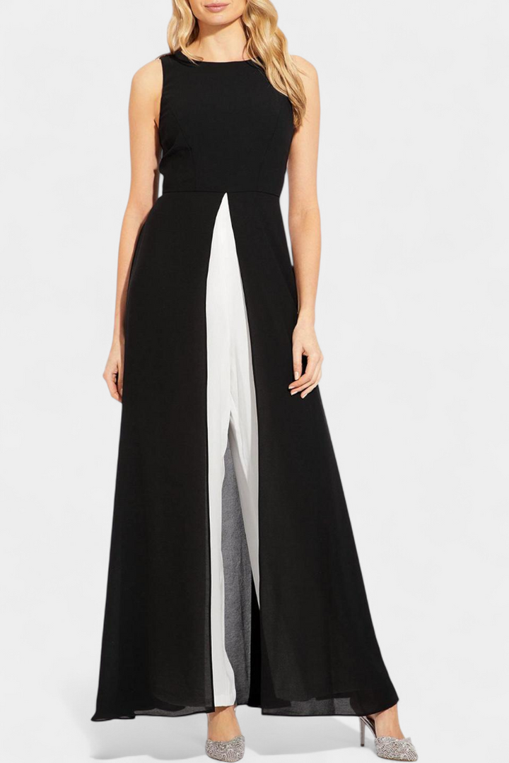 Arianna Two-Tone Sleeveless Layered Long Set with Flared Pants