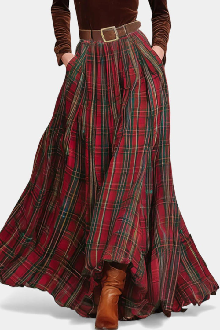 Giuliana Lace Ensemble with Red Checkered Skirt and Belt