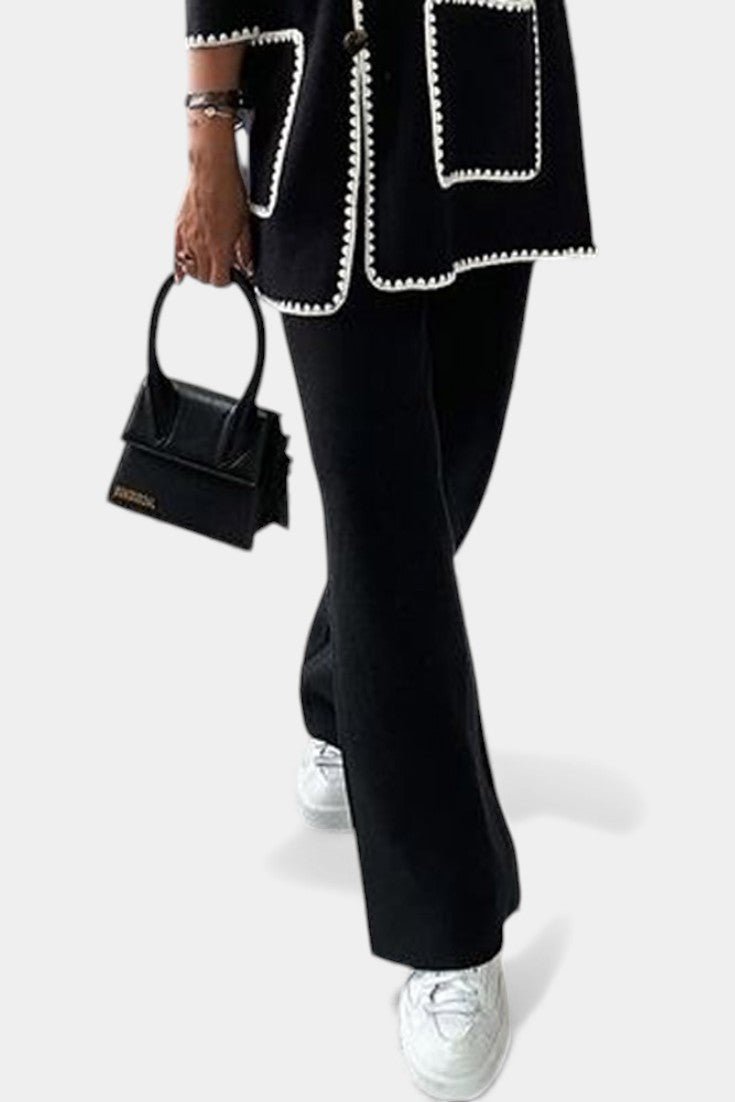 Clelia Two-Piece Ensemble: Trimmed Jacket and Casual Pants Set