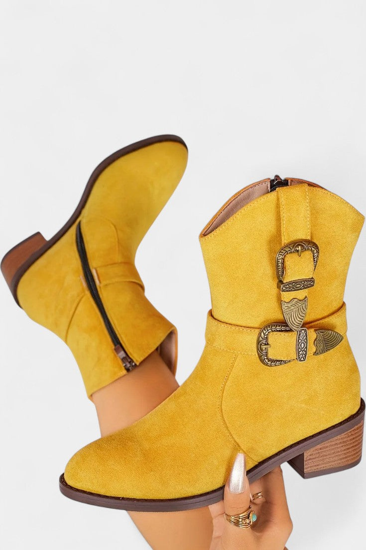 Western Style Suede Cristina Trail Boots with Metal Buckles