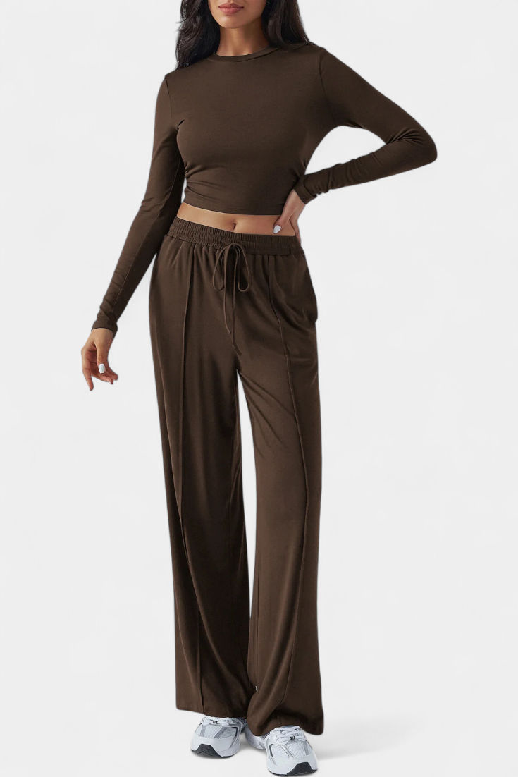 Paola Elastic-Fit Viscose Yoga Set with Round Neck