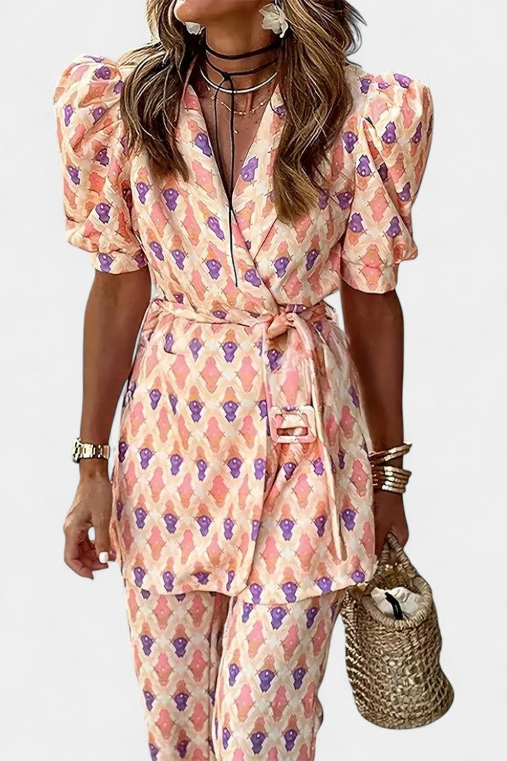 Iris Tailored Set with Puff Sleeves and Flared Trousers