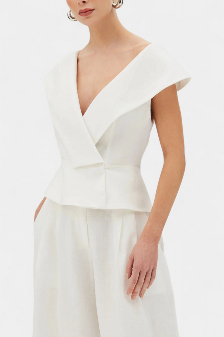 Maddalena Ensemble Structured Top with Wrap Neck and Palazzo Pants