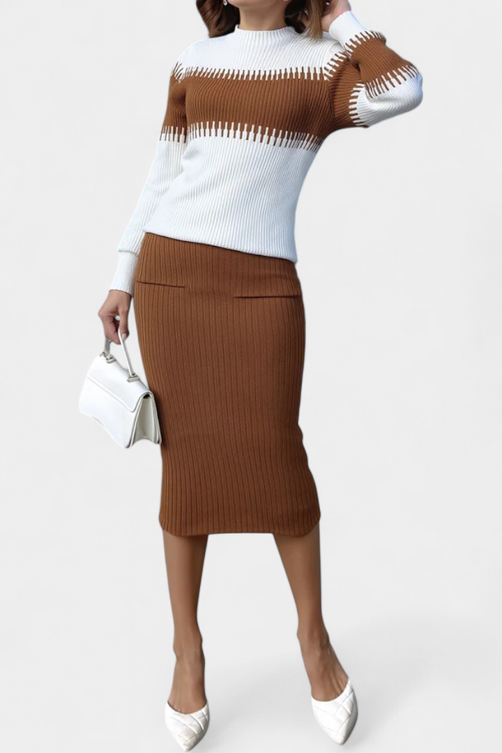 Giulietta Two-Tone Long Sleeve Midi Knit Dress Ensemble