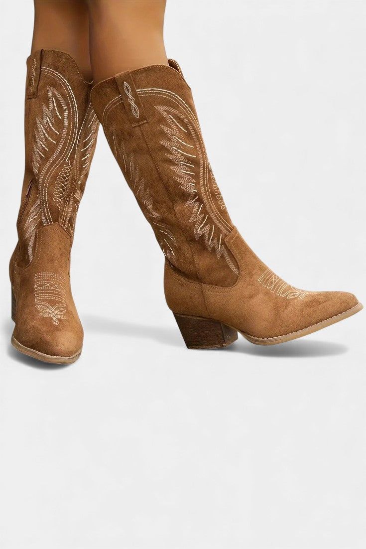 Suede Gaia Cowboy Boots with Block Heel