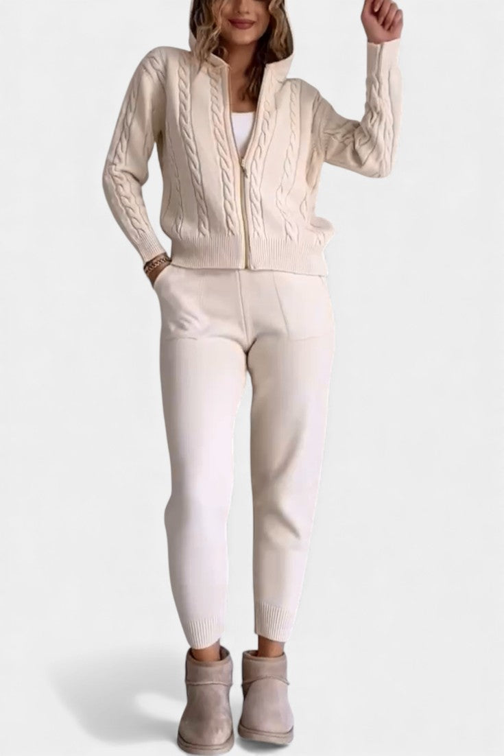 Claudia Cardigan & Twisted Jacquard Pullover Set - Casual Ensemble