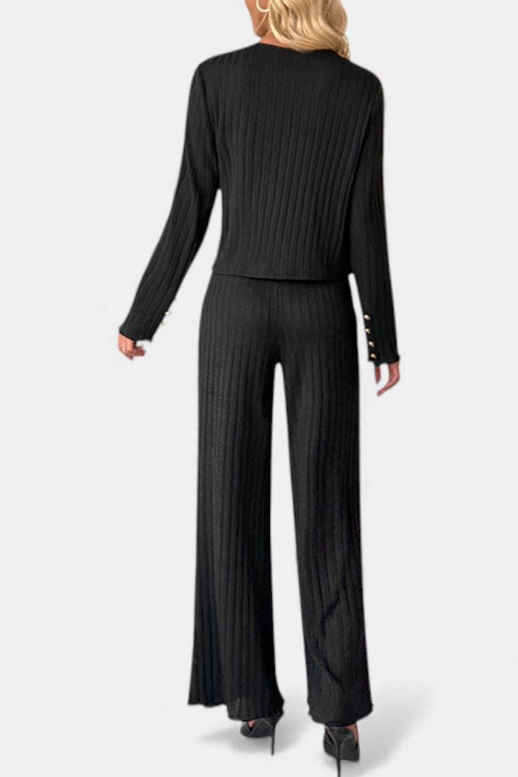 Roberta Minimalist Knit Top with Wide-Leg Pants Set