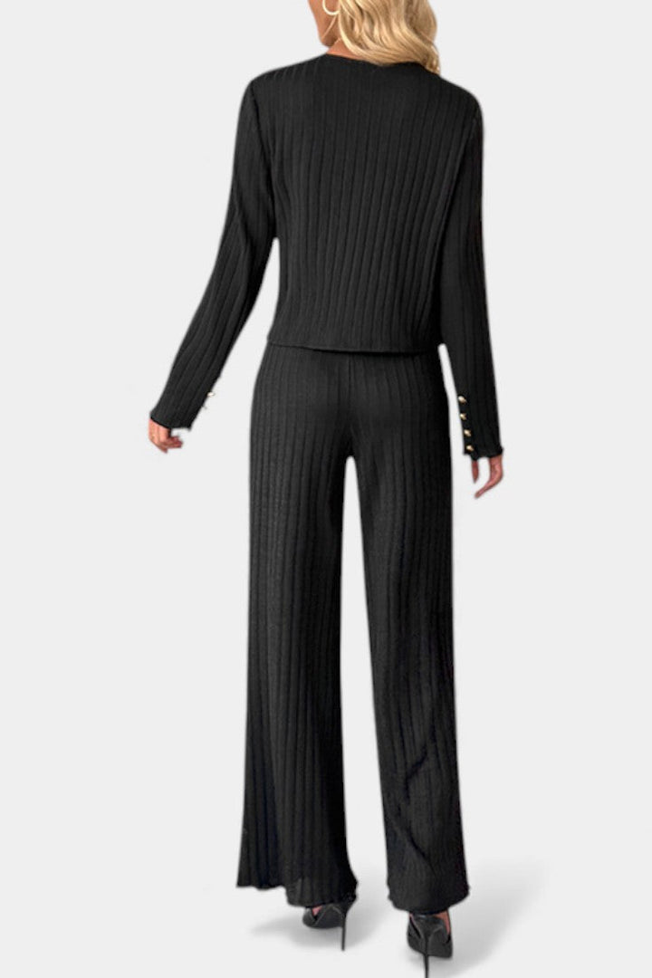 Roberta Minimalist Knit Top with Wide-Leg Pants Set