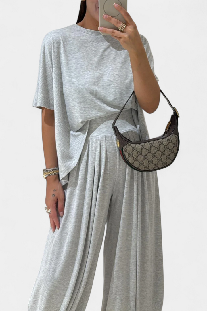Gioia Minimalist Modal Ensemble: Straight Top & Wide-Leg Pants