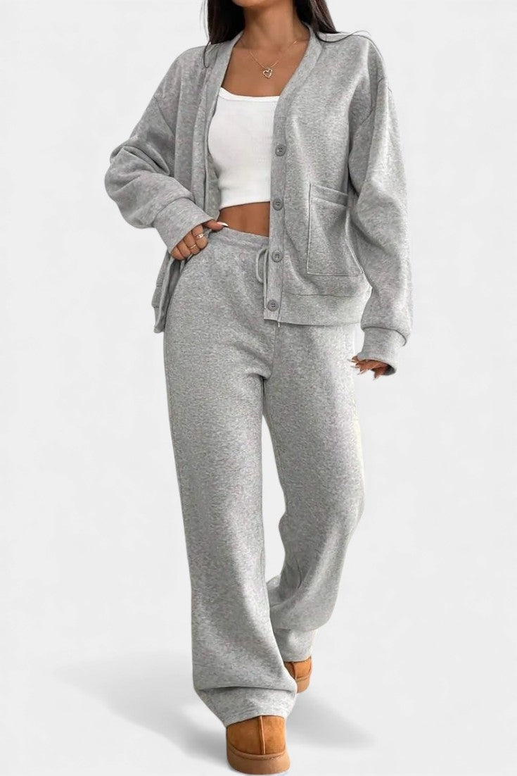 Emilia Cozy Cardigan Jacket & Wide-Leg Pants Set