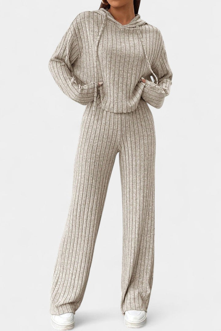Elisa Striped Knit Hoodie and Long Pants Set