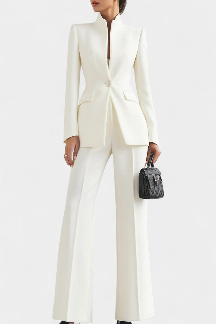 Rosalia High-Collar Two-Piece Set with Wide-Leg Trousers
