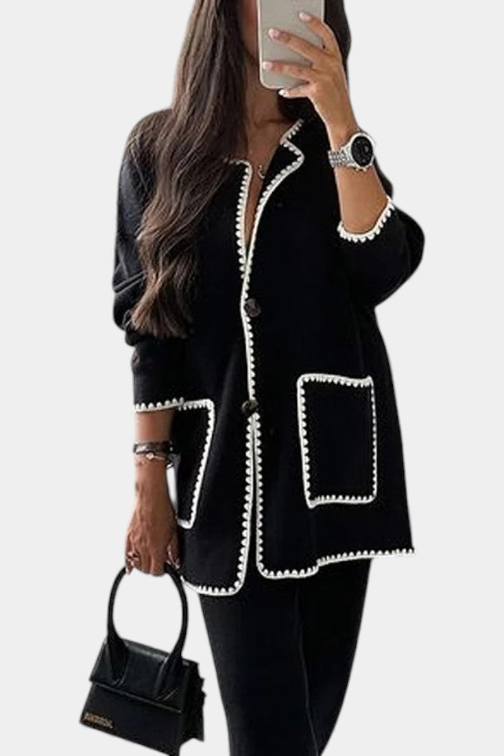 Clelia Two-Piece Ensemble: Trimmed Jacket and Casual Pants